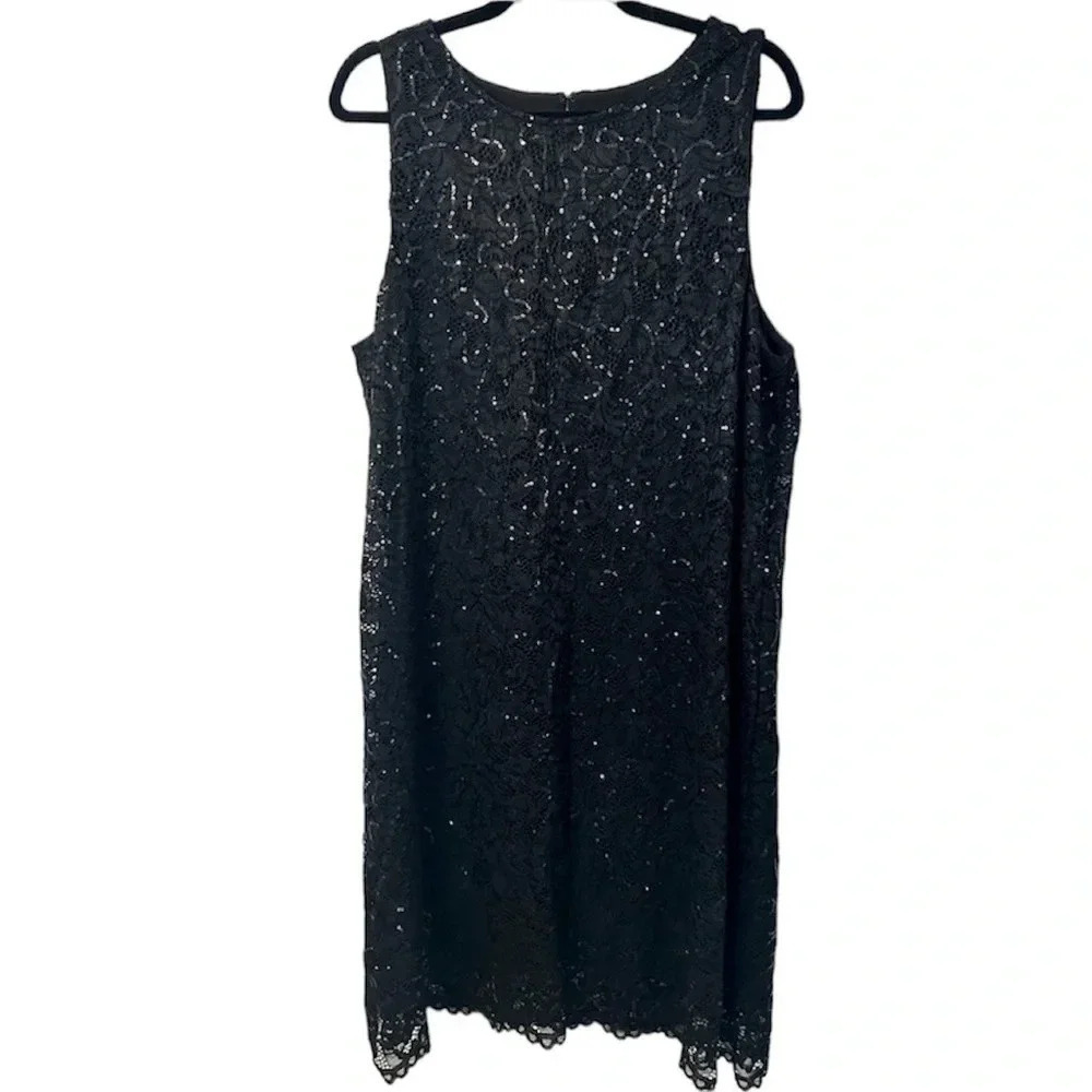Marina Black Lace Sequin Overlay Sleeveless Dress Size XL NWOT